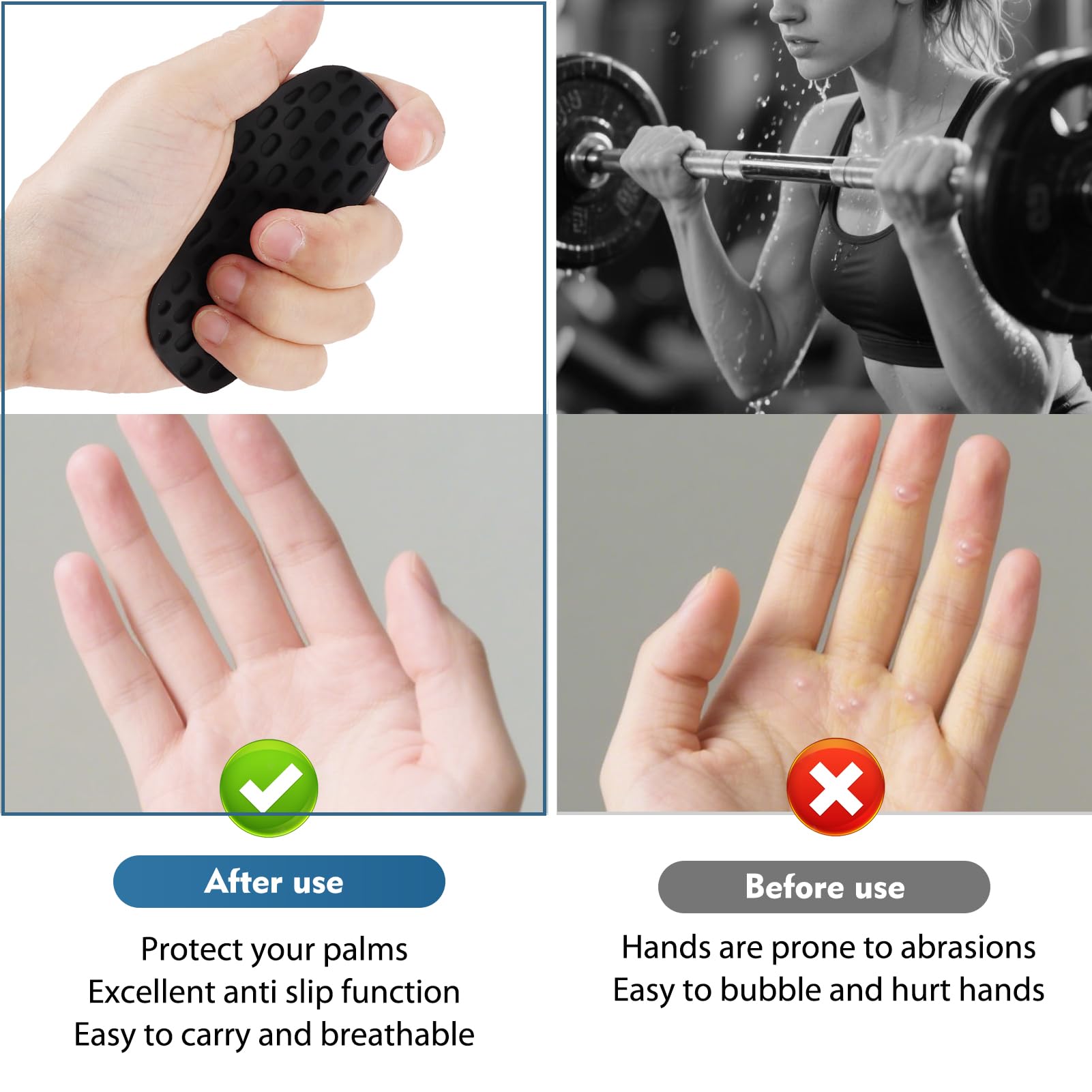 Manoplas Gym de Silicona Antideslizantes sin Dedos para Levantamiento de Pesas