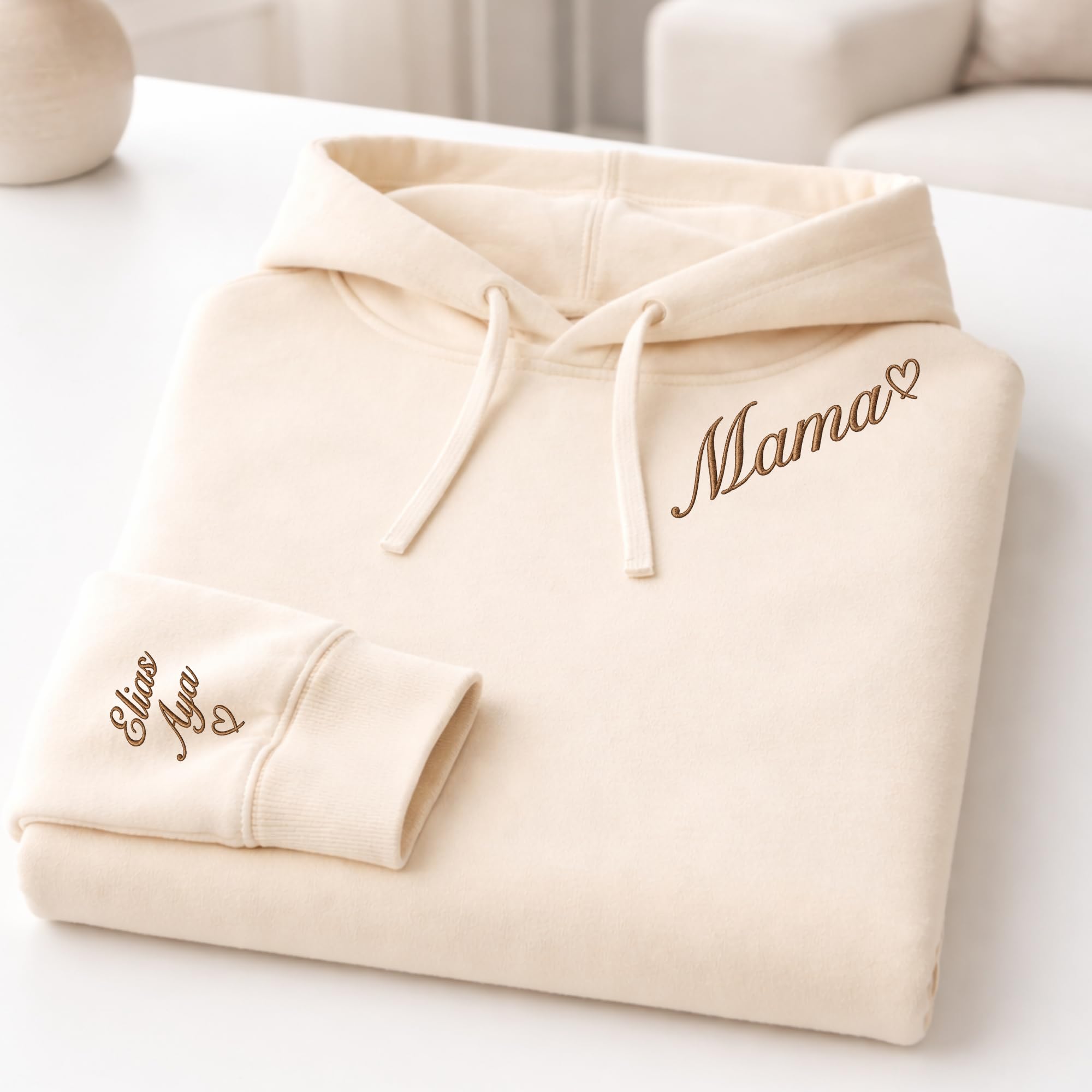 Generisch Sweat à capuche brodé pour maman, noms d'enfants personnalisés sur la manche