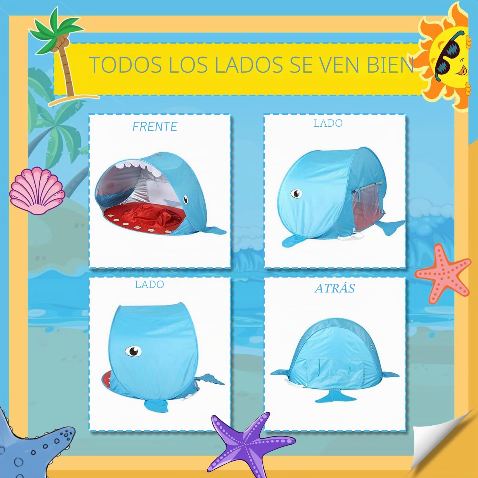 Tienda Playa Bebe Pop Up Tienda De Bebé con Piscina para,Carpa Playa con Piquetas,Infantil Carpa Plegable Portátil Protección Sol Anti UV 50+ Ventilación 120 X 83 X 70cm,Ballena Azul