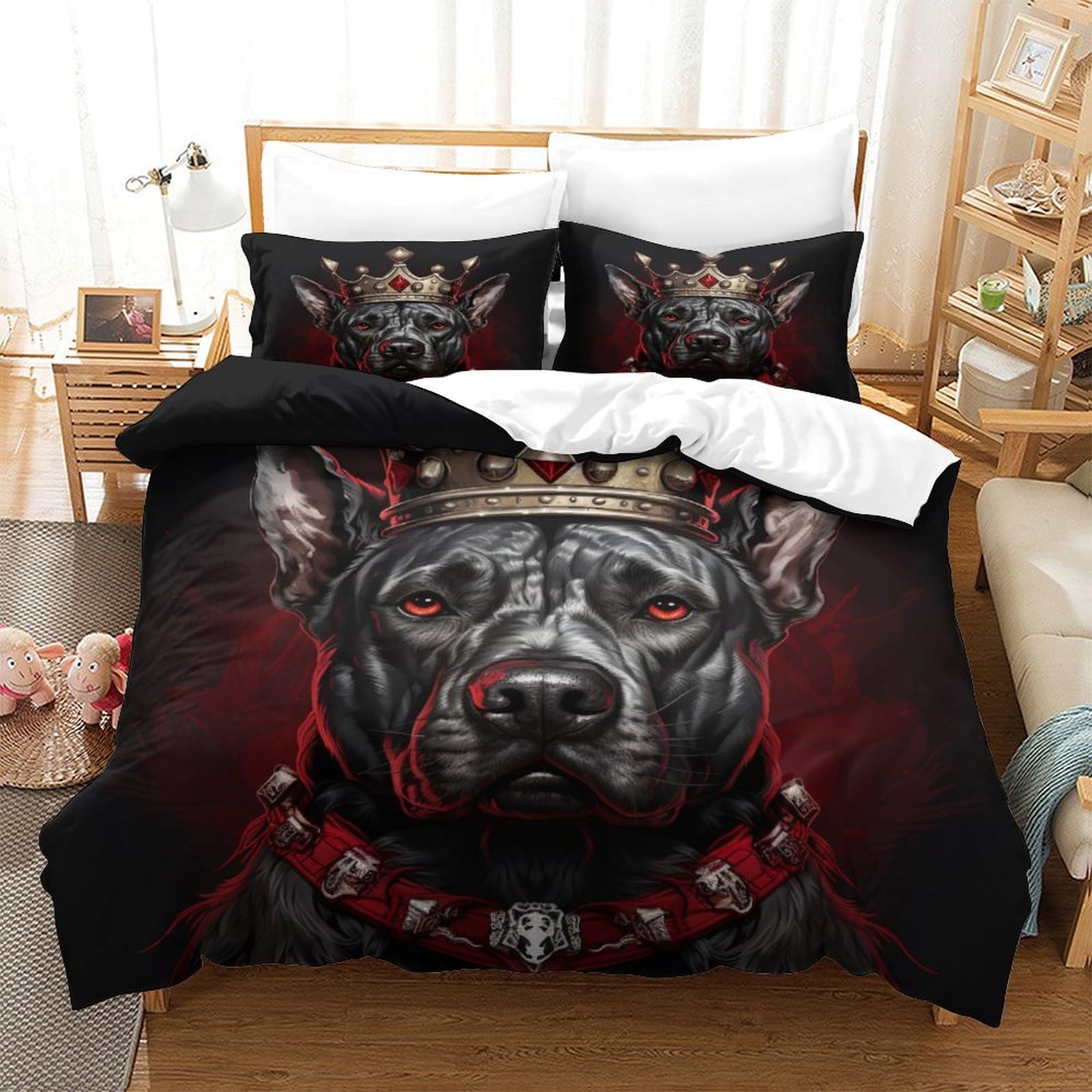 P1S9U7W5Y Royal Bulldog 3D Printed Duvet Cover Set 3pcs Microfiber Animal Bedding Set King