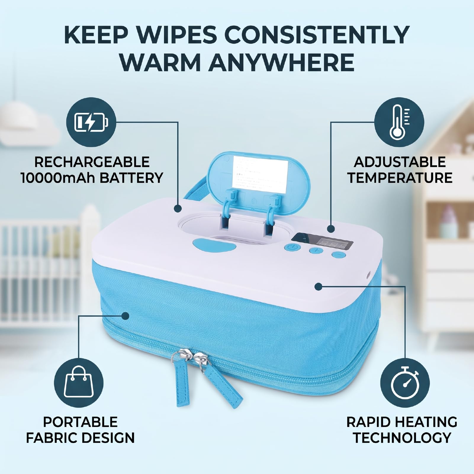 Chauffe Lingettes Portable pour Voyage,Chauffage Rapide