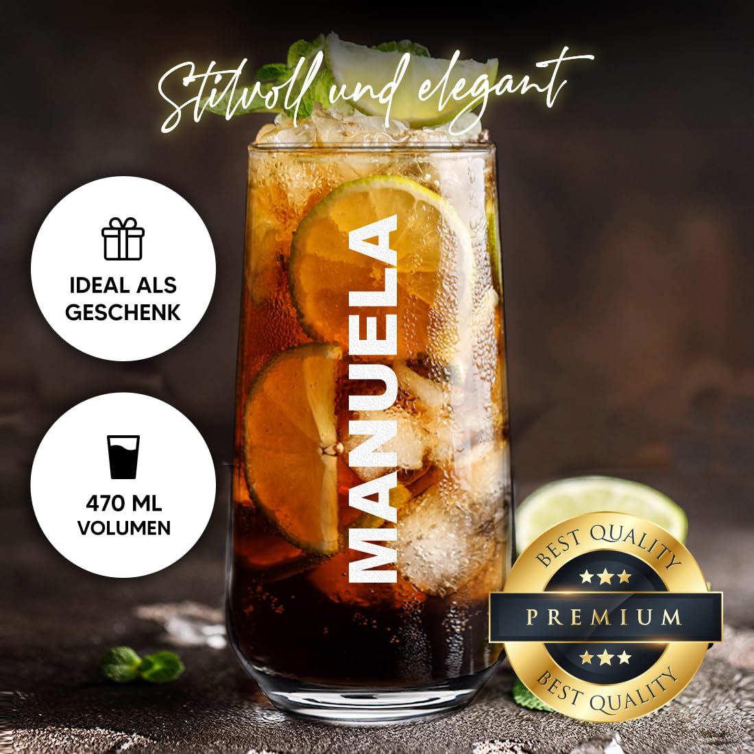 polar-effekt Longdrink Gläser 470 6er Set mit personalisierter Gravur - spülmaschinenfeste Trinkgläser - für Drinks, Wasser und Säfte - das Geburtstagsgeschenk