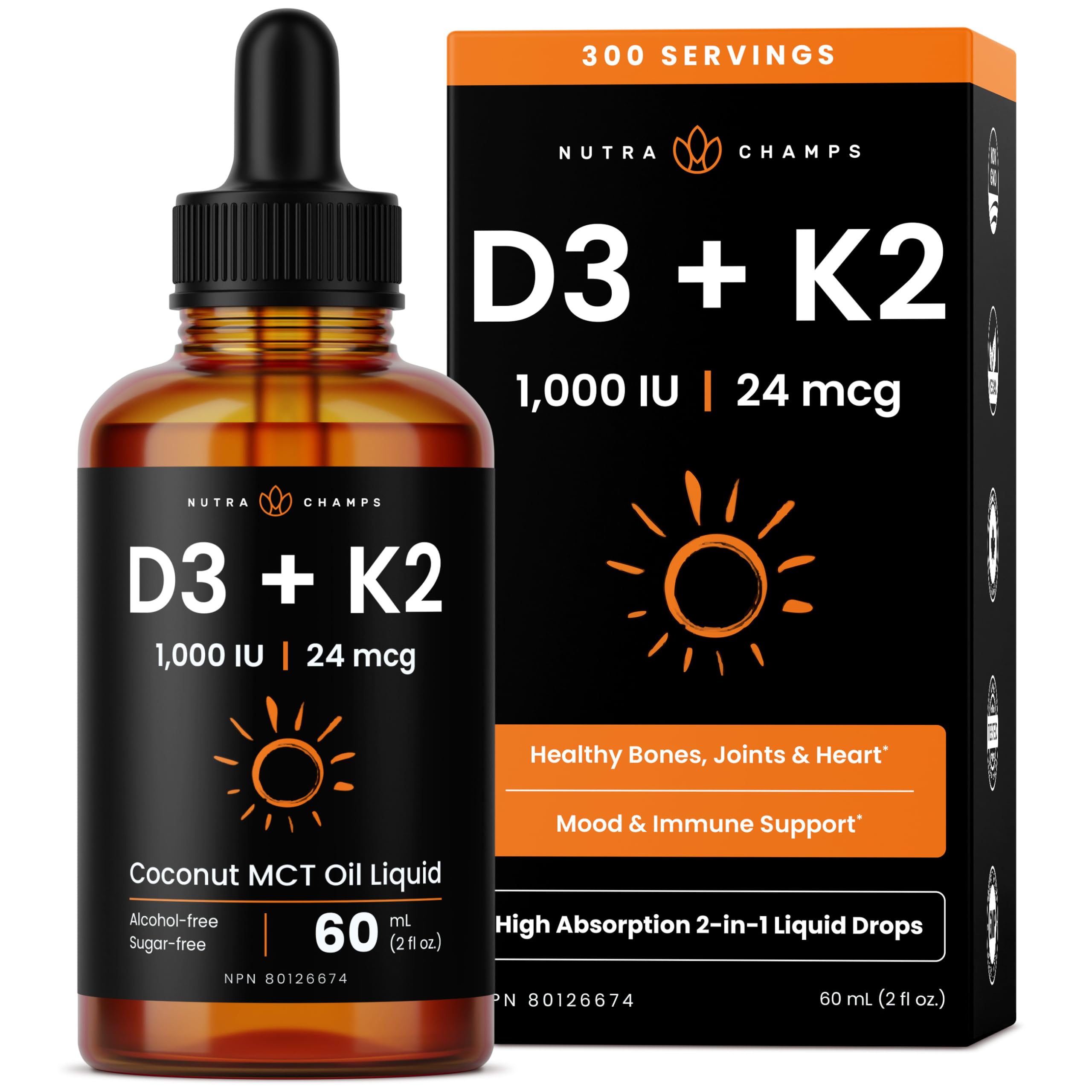 Vitamin D3 K2 Drops for Kids & Adults | 1000 IU D3 Per 0.2ml