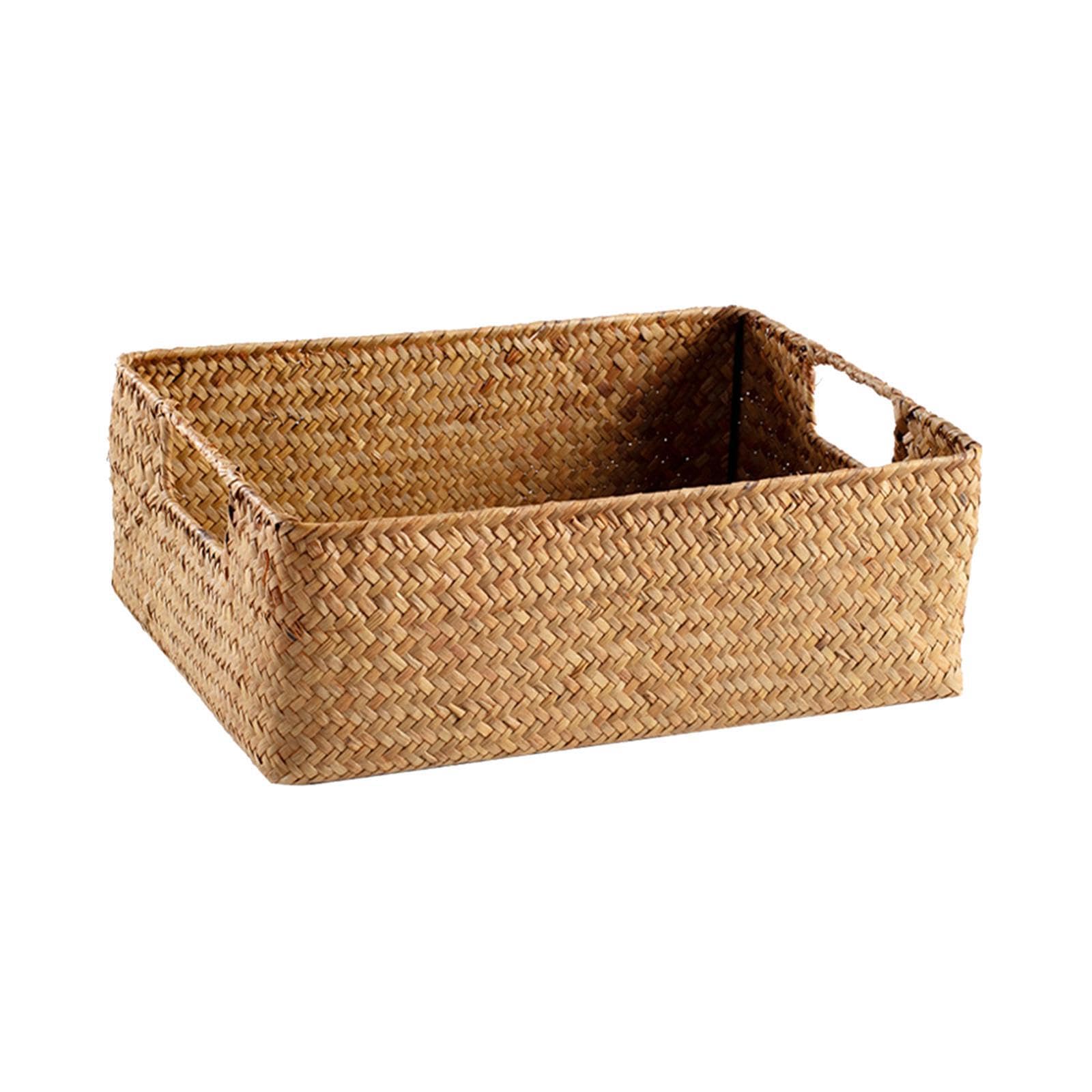 TWISAXC Weaving Storage Basket Versatile Decorative Basket For Storing Various Items In Kitchen Living Room Vegetables Rectangle Seagrass Weaving Storage Portable, S