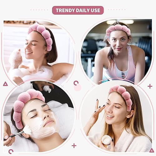 Miniatura 3 de Jupyn Juego de 2 diademas para el cuidado de la piel, diadema de maquillaje para mujer, paquete combinado de diadema de tela de rizo para cara,