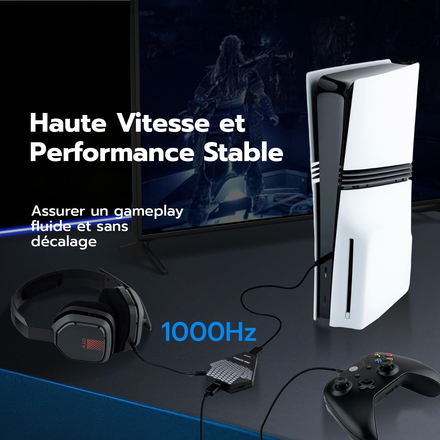 Besavior P5 Mate Pro Adaptateur USB pour PS5 Toutes les Versions, PS5/PRO/Slim Convertisseur de jeu PS5 Accessoire sans fil Supporte une Variété de Périphériques de jeu / Faible Latence /Plug and Play