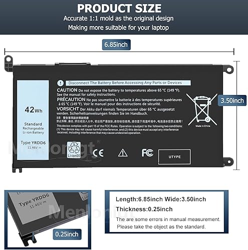 Miniatura 4 de MENLONG Batería YRDD6 1VX1H de 42 Wh para Dell Inspiron 3493 3501 3582 3583 3584 3593 3793 5480 5481 5482 5485 5491 5493 5585 590 5591 5593 5594