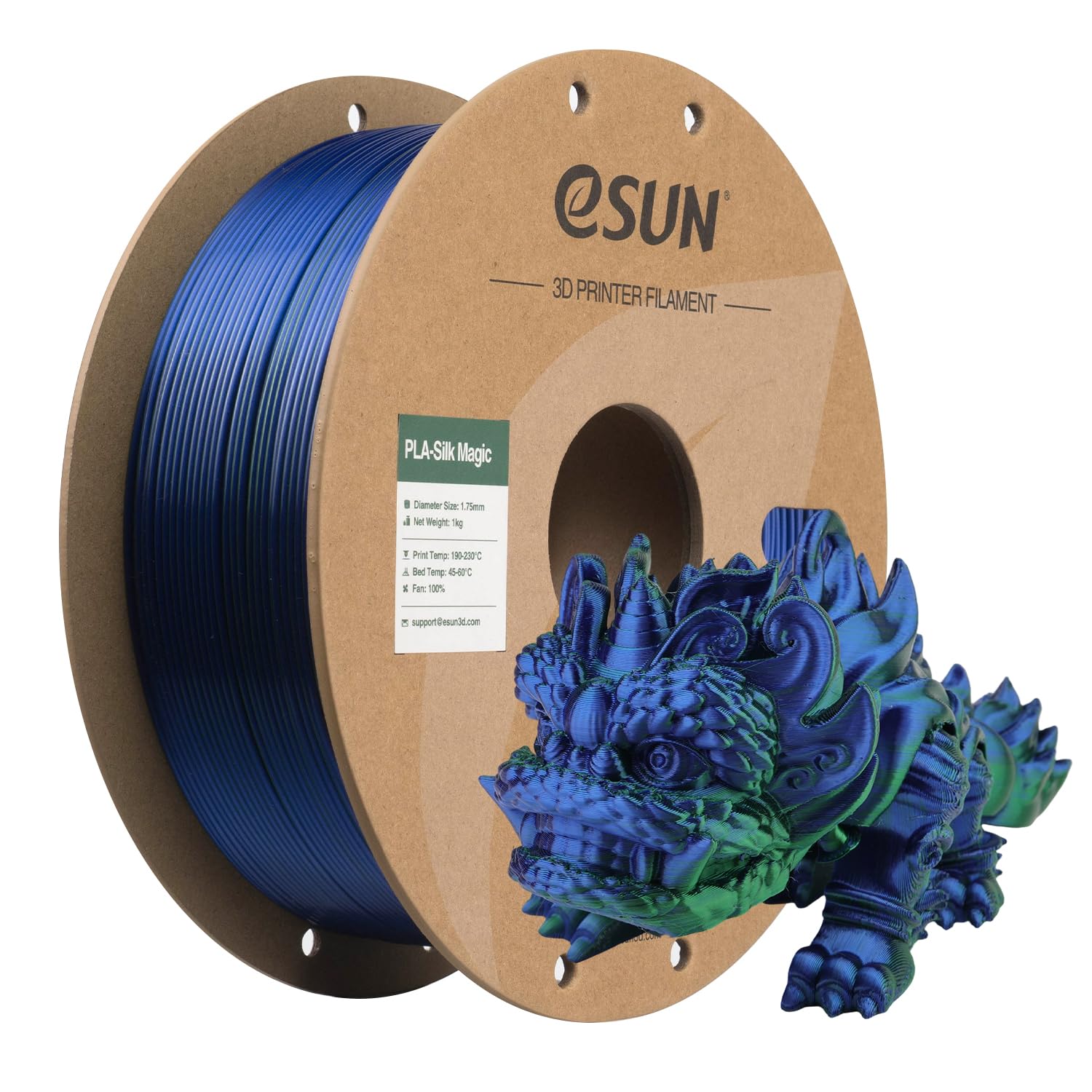 eSUN Silk PLA 3D Printer Filament 1.75mm Blue Green Dual Color Shiny Silky Filament, Dimensional Accuracy +/-0.03mm, 1kg (2.2lbs) Cardboard Spool for