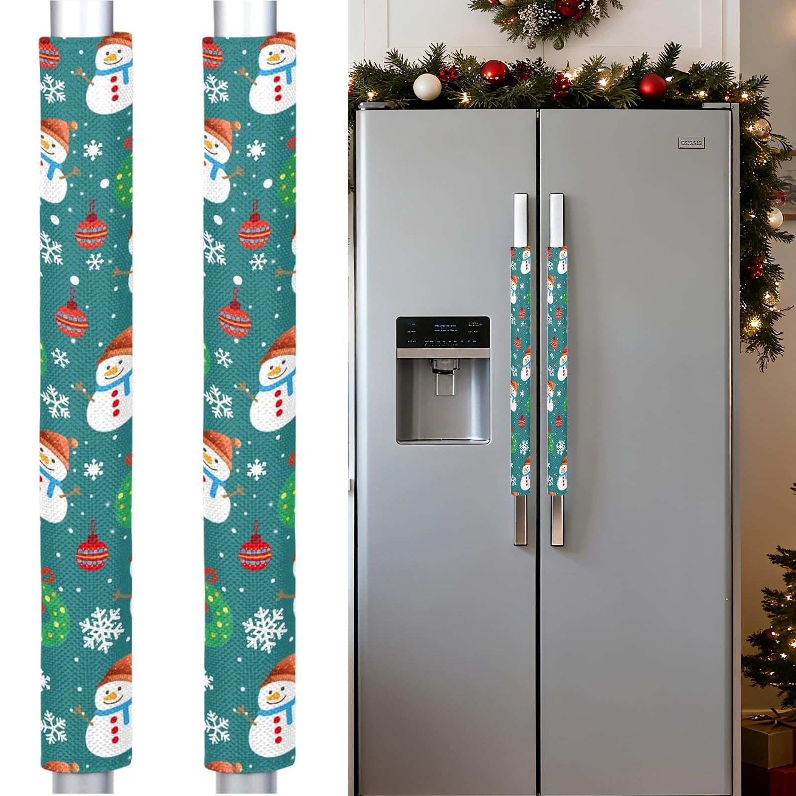 Pardick Christmas Refrigerator Door Handle Covers Set of 2, Winter Snowman Fridge Handle Cover Washable Fridge Dishwasher Oven Door Decor Protector Handle Cover, Keep Your Kitchen Appliance Clean