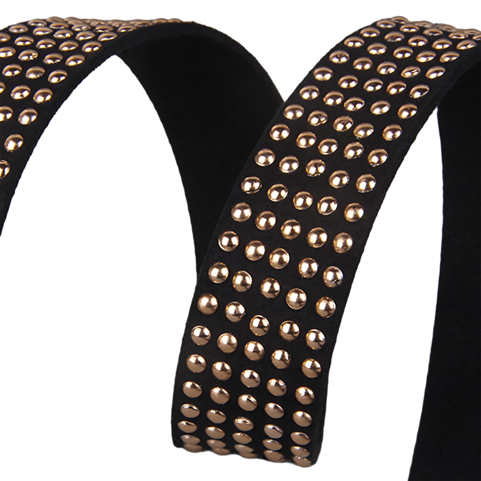20mmx1m Black Studded Faux Suede Cord Flat Leather Strip Faux Leather Trim with Rivet for DIY Crafts Jewelry Making, Gold