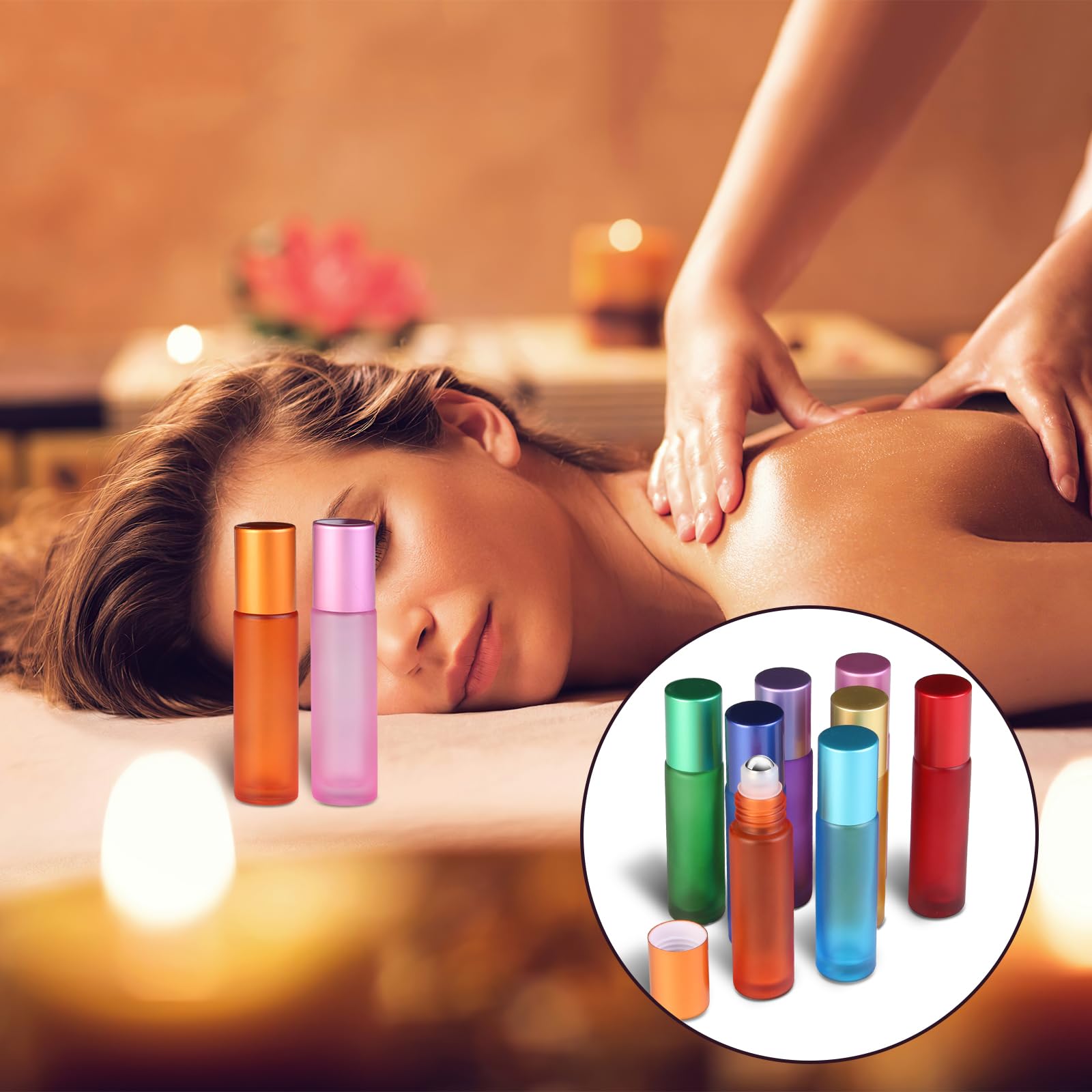 POFIBO 16 Piezas Roll On Bottle Botellas Aceites Esenciales con Bolas de Acero Inoxidable,Botellas de Aceite Esencial de 10 ml,Roll on Rellenable para Aceites Esenciales, Aromaterapia, Perfumes