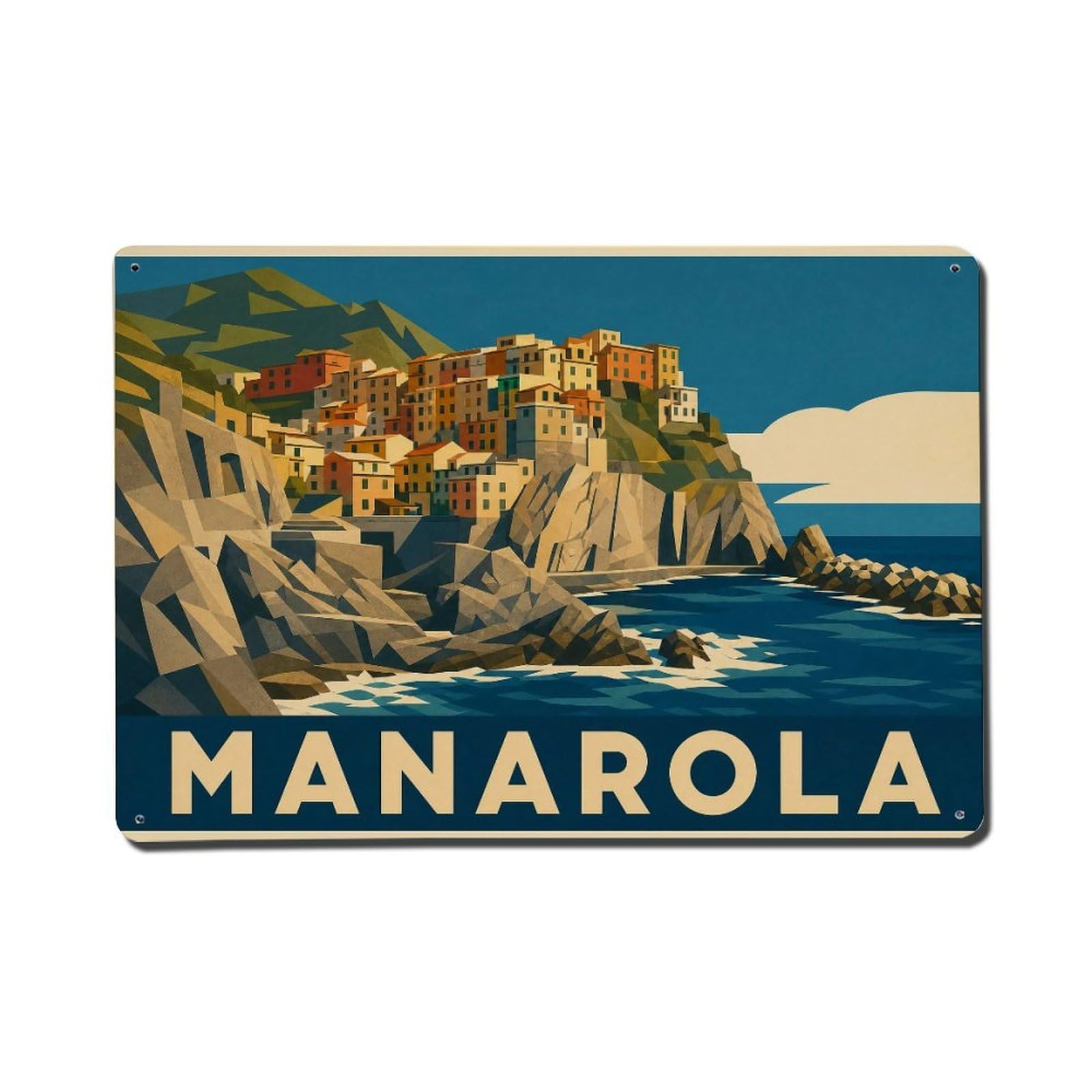 Vintage Travel Manarola Rocks Coastal Formation Italy Metal Tin Sign