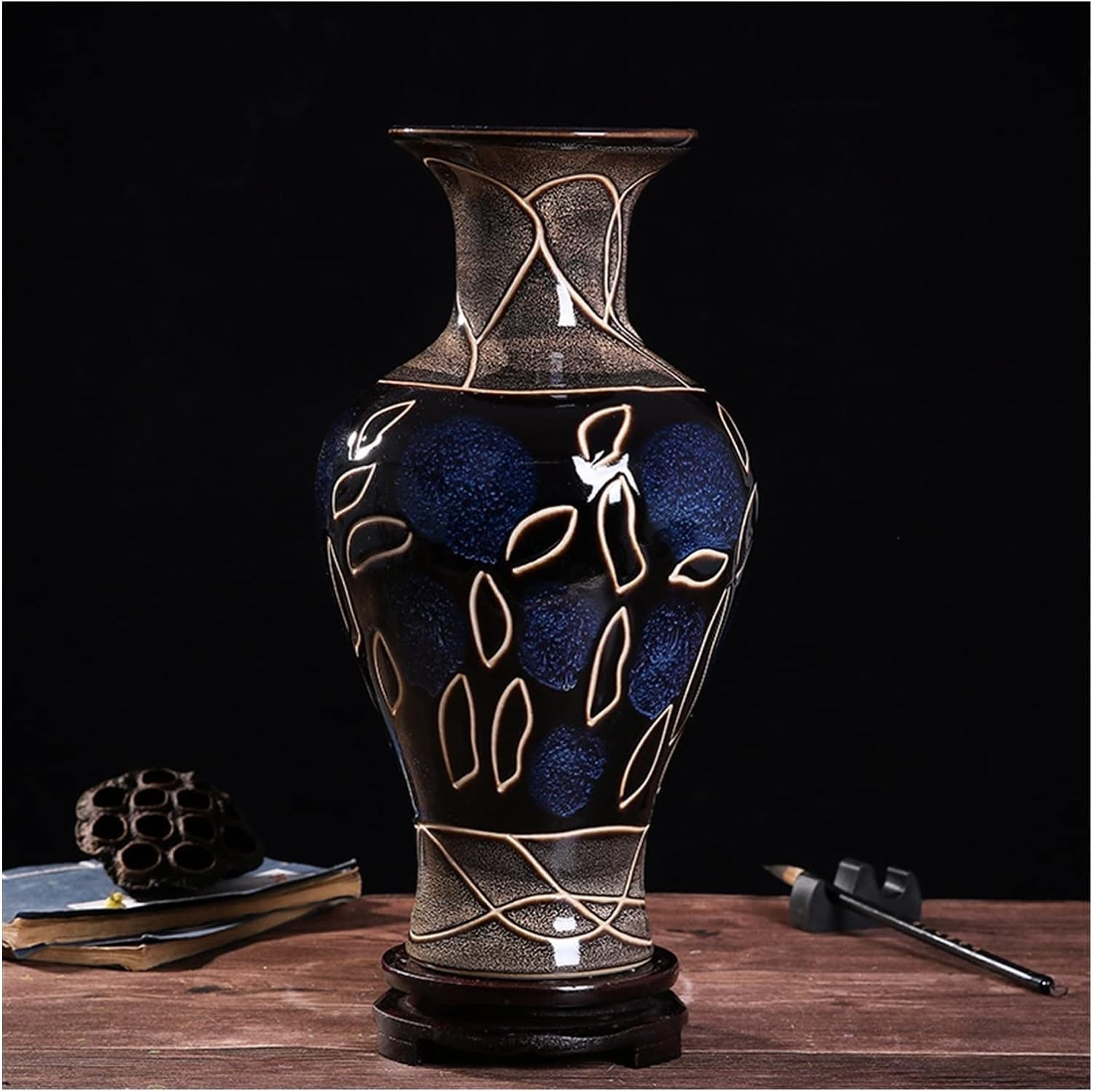 Vase Desktop Ceramic Living Room Porcelain Ornaments Antique Picture Frame Crafts Vase(Fishtail Bottle)