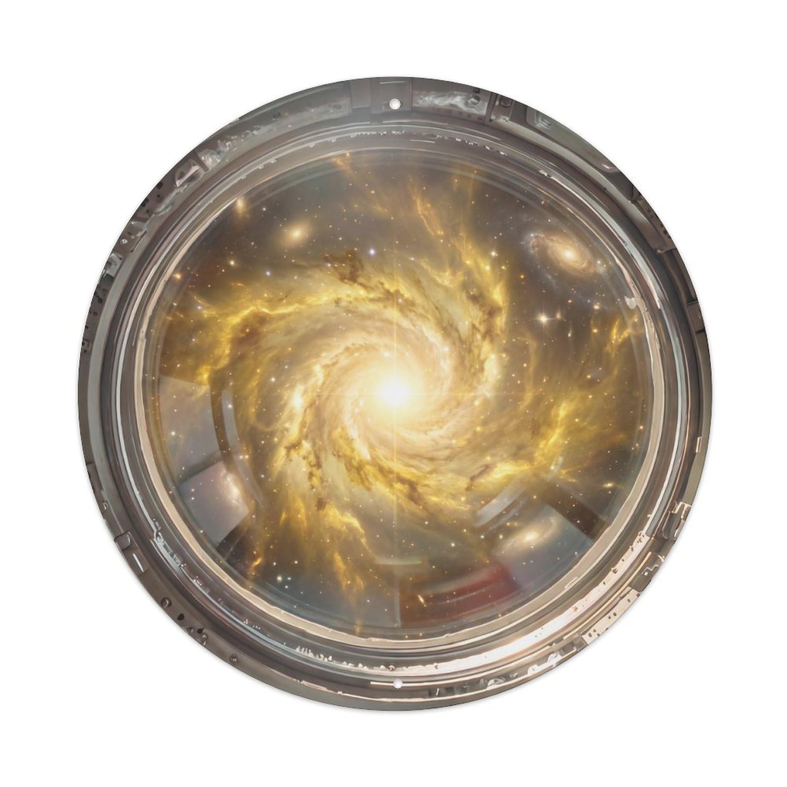 Metal Tin Sign Yellow Gold Nebula from Space Station Porthole