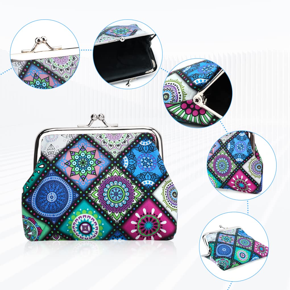 Oyachic 4 Pezzi Fior di neve Portamonete Donna Snowflower Coin Purse Portasoldi chiusura Clic-Clac Borsetta per Trucchi per Carta di Credito Chiavi (4pcs Mandala)