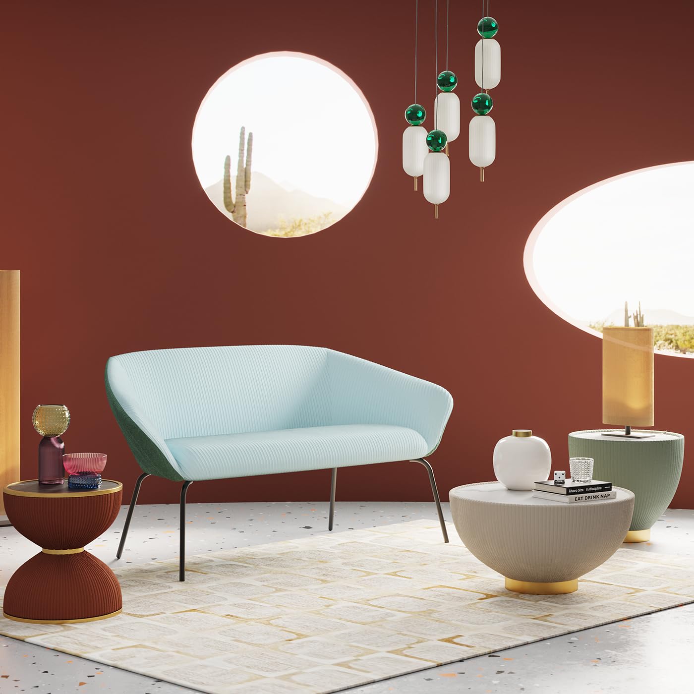 Kare Beistelltisch Endless Vegas Grün Table d'appoint, Acier allié d'ingénierie céramique Polyuréthane Matériau : Bois, Vert, 45x47x47 cm