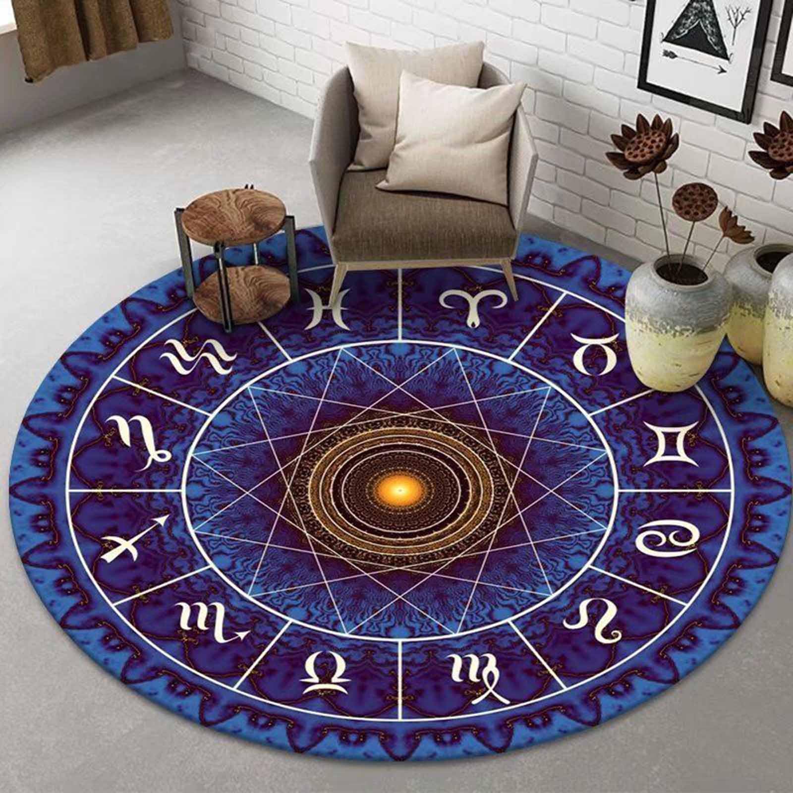Tapis Ronds géométriques pour Chambre à Coucher Violet Blanc Orange 60cm 80cm 100cm 120cm 140cm 160cm 180cm 200cm Petit Tapis Extra Large d'amis Salon