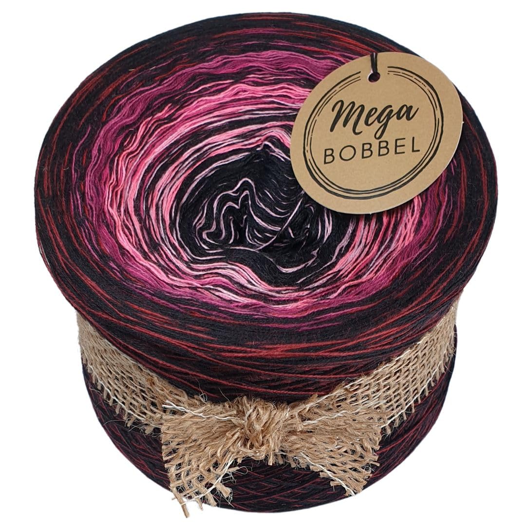 MegaBobbel*Nachtrot*A402* (Außenfarbe: Schwarz+Malaga) Farbverlaufsgarn - Lace Garn Bobbel Wolle zum Häkeln & Stricken (4 fädig, 3750m)