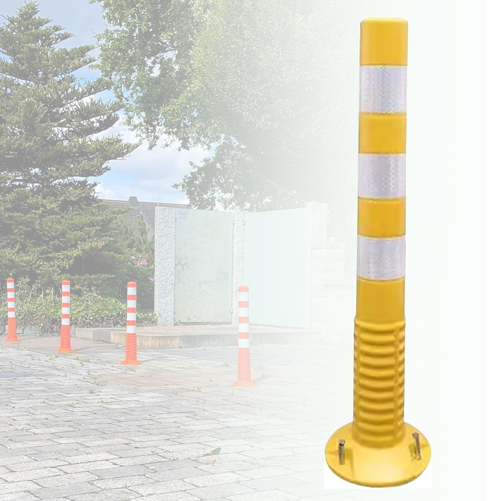 GHHVFEC Road Safety Barriers Flexible Delineator Traffic Bollards with Reflective Stripes for Effective Traffic Management Yellow and White