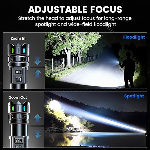 Miniatura 3 de VASTERFIRE - Linternas recargables de 10000 lúmenes altos, linterna LED súper brillante de 30 W con pantalla LCD, haz de 3937 pies y larga duración