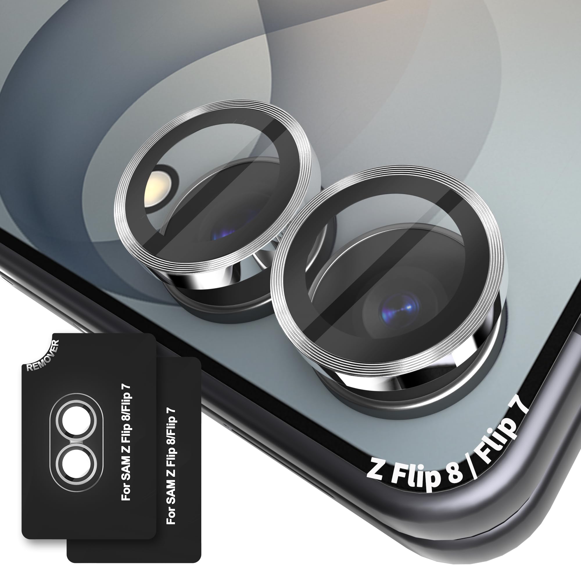 Orzero 9H Glass Camera Lens Protector for Z Flip 8/Flip 7-Silver, 2 Set