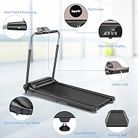 Vista 6 de Goplus Cinta de correr plegable de 3.0 HP, caminadora plegable Superfit con pantalla táctil LED, soporte para teléfono, conexión de dientes azules