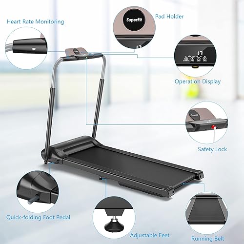 Miniatura 6 de Goplus Cinta de correr plegable de 3.0 HP, caminadora plegable Superfit con pantalla táctil LED, soporte para teléfono, conexión de dientes azules