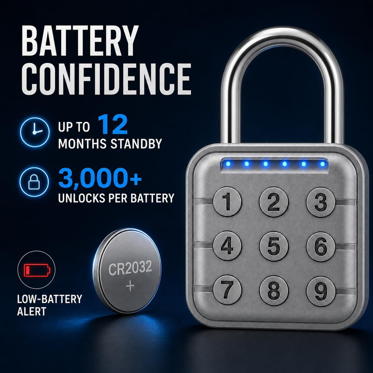 Combination Lock, Combination Lock for Locker, Locker Lock & Gym Locker Lock - High Security, Easy to Use for Gym, School, Travel, Outdoor | Gray Digital Push-Button Padlock, LED Feedback & Zinc Alloy for School Lockers, Employee Lockers and Office Cabinets; No App