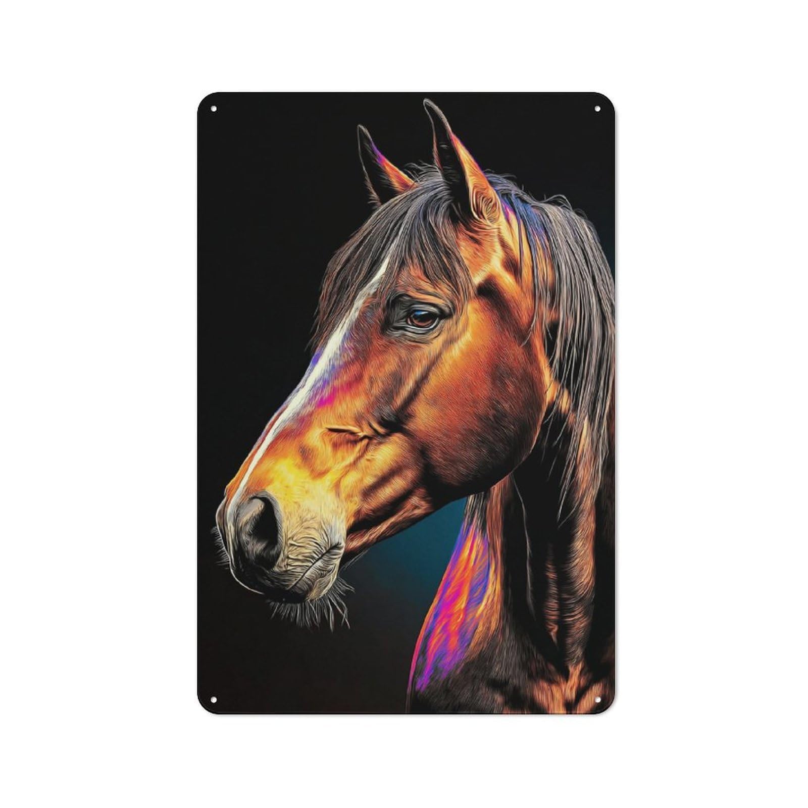 Junmoney Colorful Horse Portrait Artwork -10 Retro Metal Wall Sign 30X20cm For Hobby Room Or Studio, For Garage, Workshop And Man Cave Decoration