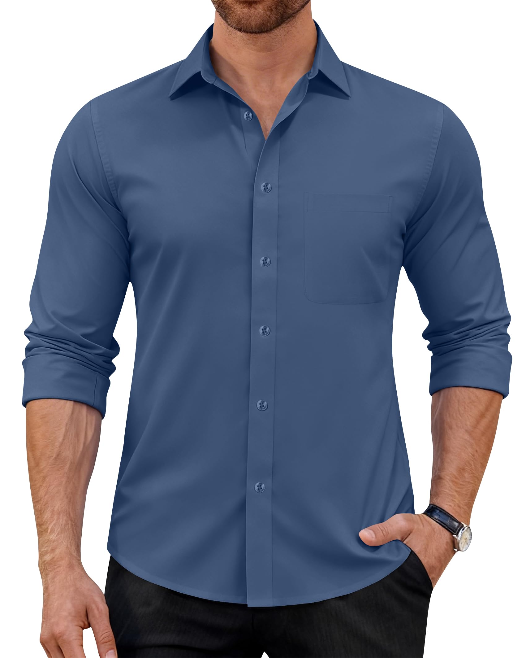 J.VER Herren Hemd Langarm Business Casual Hemden Knitterfreies Stretchhemd Regular Fit Freizeithemd Bügelfrei Unifarben Anzughemd Button Down Oberhemden