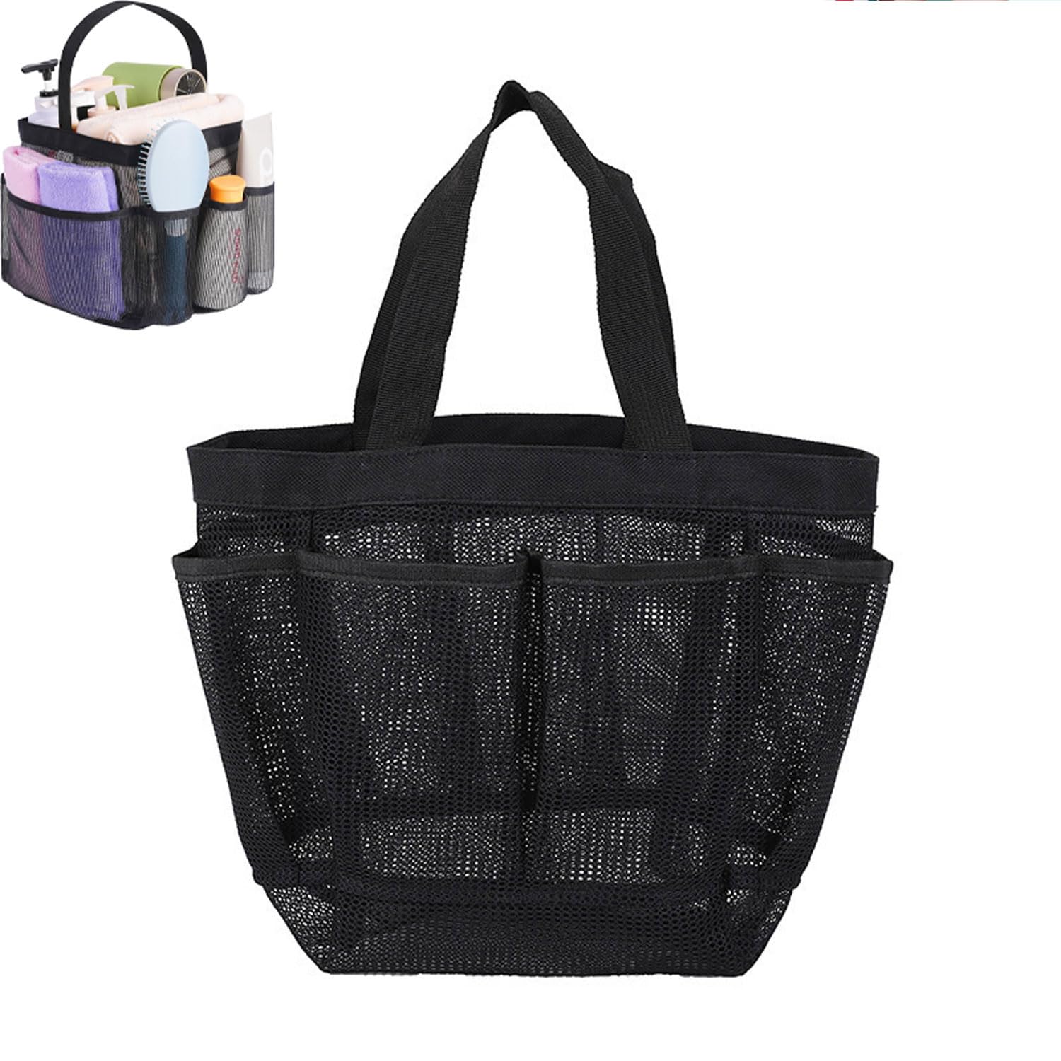 Generic Mesh Shower Caddy Portable Shower Caddy with 8-Pocket Large Capacity Shower Bag for Beach Swimming Gym