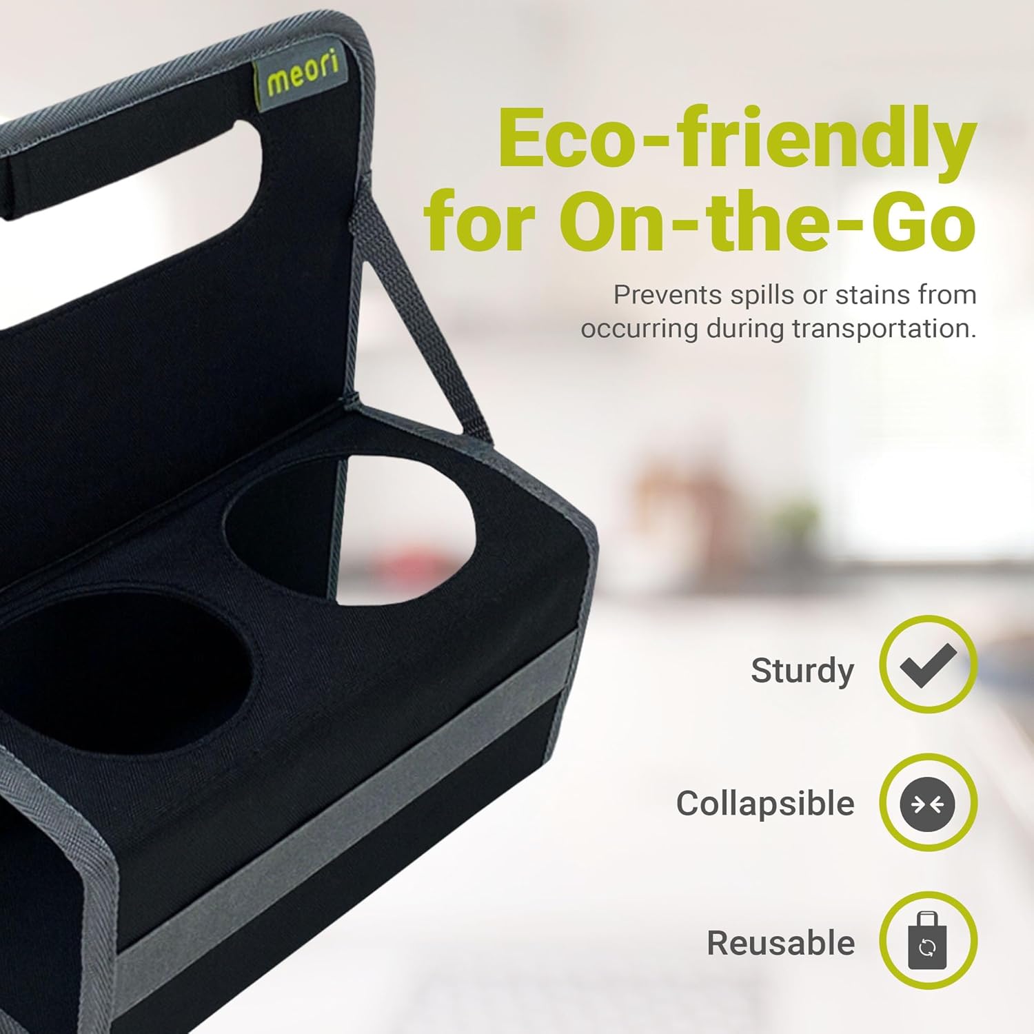 meori Reusable Drink Carrier 4 Cup, Take Out Cup Carrier, Collapsible, Coffee Carrier with Handle Wine, Cocktails, Portable Drink Caddy