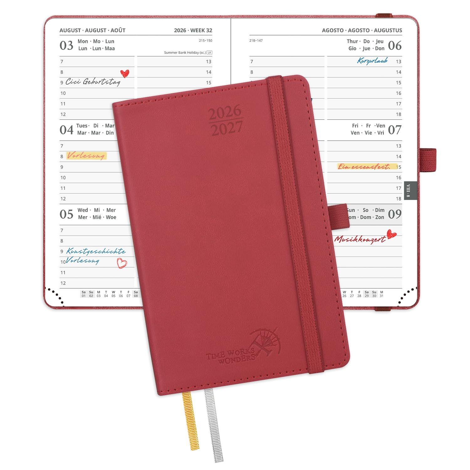 POPRUN Kalender 2026 2027 Wochenplaner (Aug.2026-Dez.2027) Softcover mit PU-Leder, ca. A4 (26,5 x 21,5 cm), 17-Monate-Terminplaner 1 Woche 2 Seite