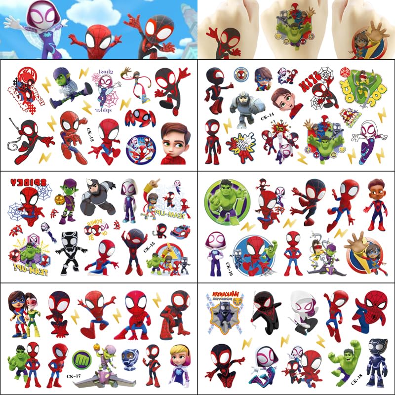 Amazing Friends - 100 tatuaggi temporanei per bambini, motivo: Spidey e i suoi super amici, 6 fogli