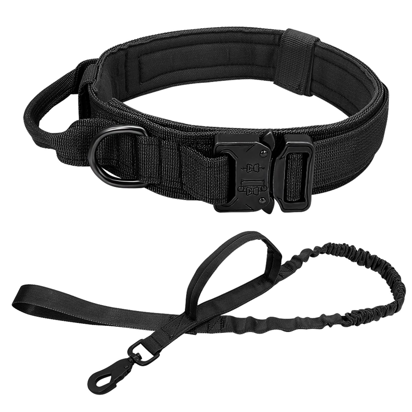 Correa retráctil para Perros, Collar táctico for Perros, Ajustable, de Nailon, Estilo Militar, for medianos y Grandes(Black Set,M)