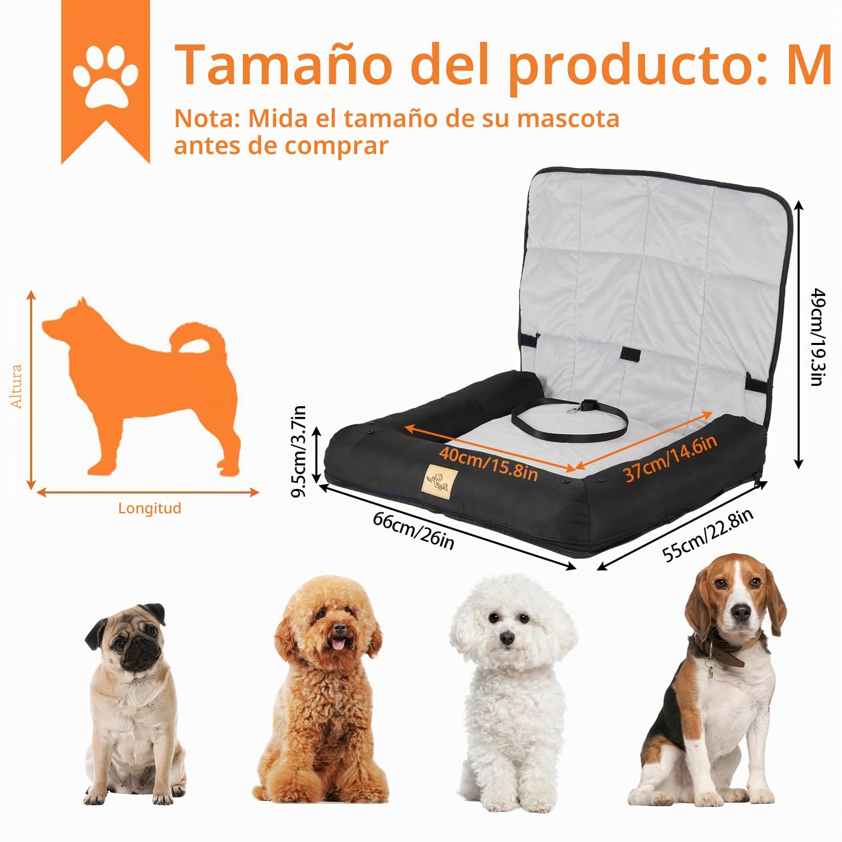 BingoPaw Cama Perro Coche Asiento:Transportin Protector Silla Cubre Asiento Coche Impermeable Antideslizante para Mascotas Perro Pequeño Mediano Gato Tipo Cuna Acolchada con Funda Lavable M