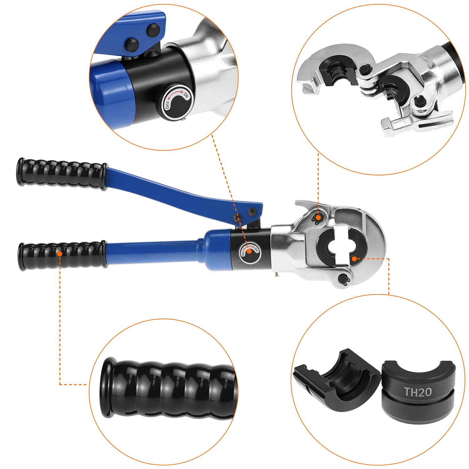 QWORK Szczypce do zaciskania rur, szczypce do zaciskania rur hydraulicznych TH16, TH20, TH25, TH26, TH32 i V12, V15, V18, V22, V28 mm, do rur aluminiowo-plastikowych i rur ze stali nierdzewnej
