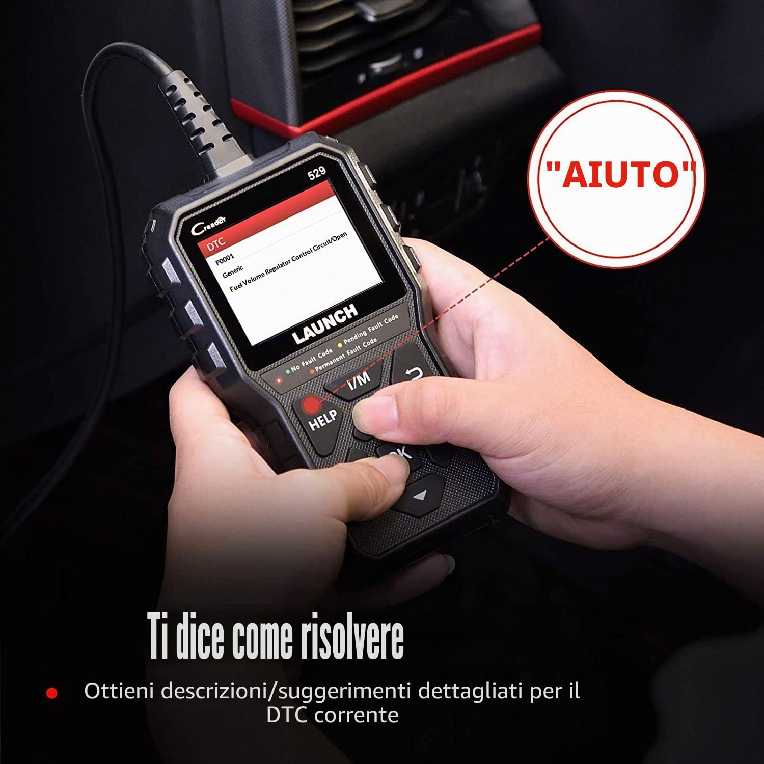 LAUNCH CR529 OBD2 Diagnostica Lettore Codici Test Smog O2 EVAP | 10 modalità OBD2, spegnimento spia motore, dati grafici, plug&play, VIN automatico, compatibilità vasta e multilingue