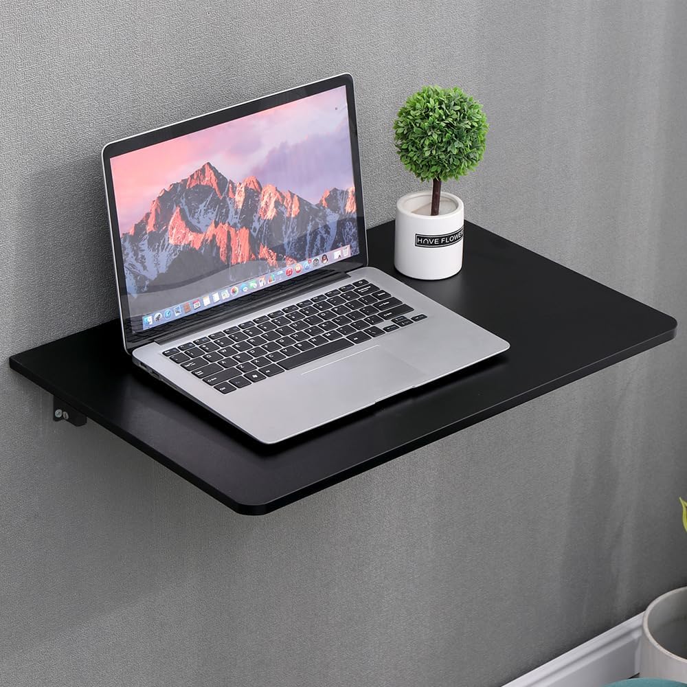 GBRJUYF Wall Mounted Folding Table, Floating Desk for Small Spaces, Hanging Table for Study, Bedroom, Bathroom, Or Balcony Space Saving,B,120 * 40cm