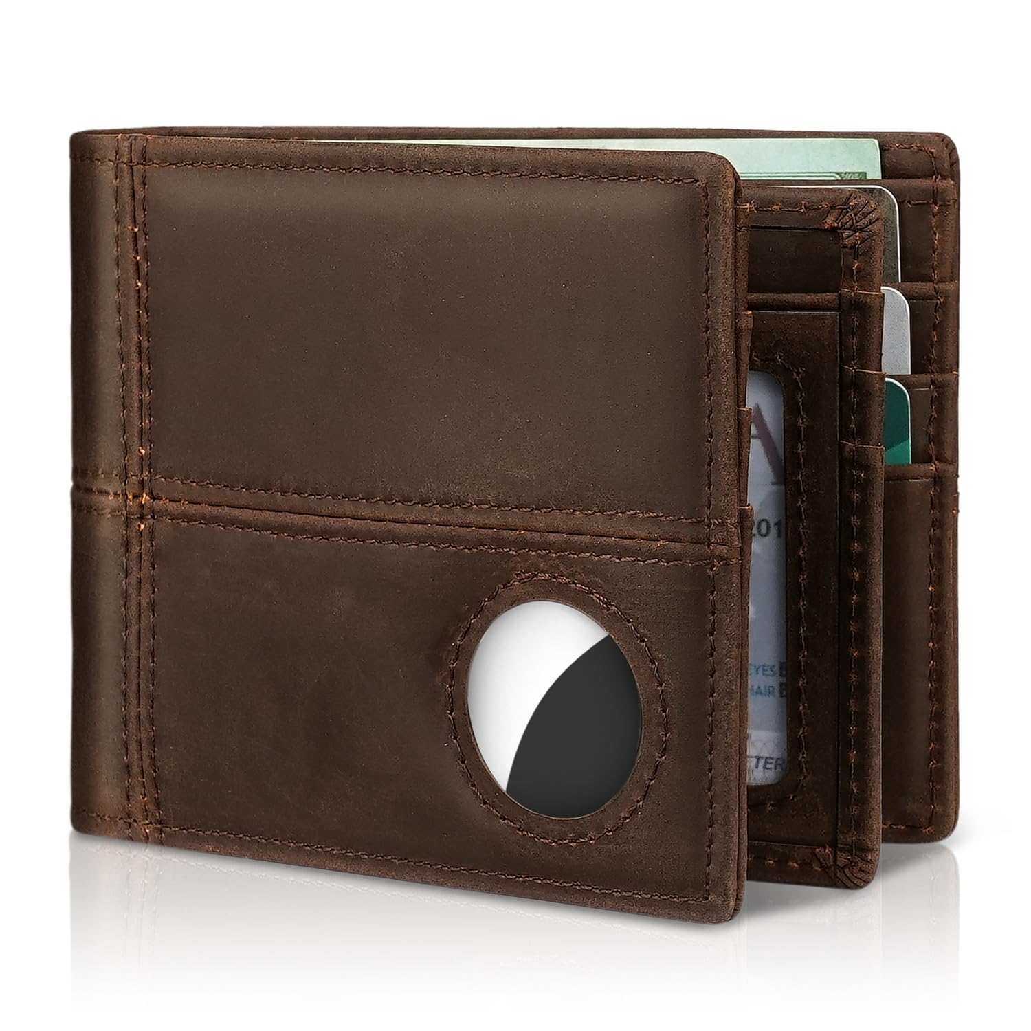 Mens Wallet With AirTag Holder, Bifold Leather RFID Blocking 1-2 ID Windows 12-13 Card Holders, Gift Box and Screen Protector Included, AirTag Not