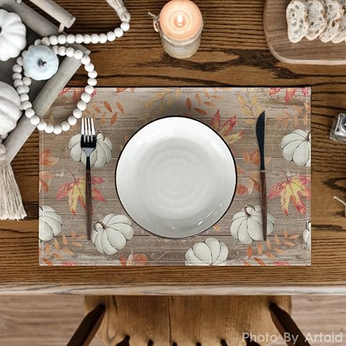 Miniatura 42 de Artoid Mode Juego de 6 manteles individuales de otoño con hojas de arce naranja y calabaza, 12 x 18 pulgadas, manteles individuales de temporada