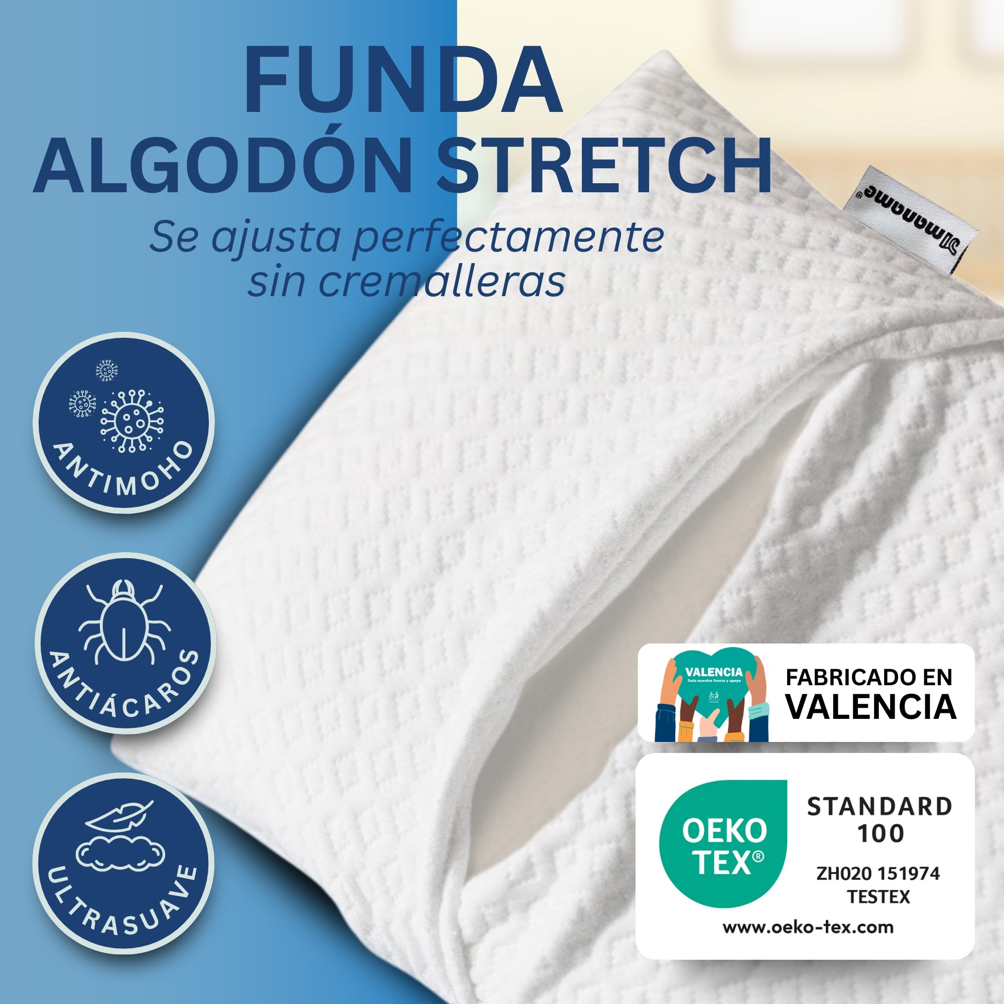 maname Almohada Infantil. 90x35x7cm Viscoelastica Ergonómica Hipoalergénica – Almohada Niños 3 Años Plana Hecha en España – Almohada de 90 para Niños con Doble Funda Algodon Memory Foam Kids Pillow