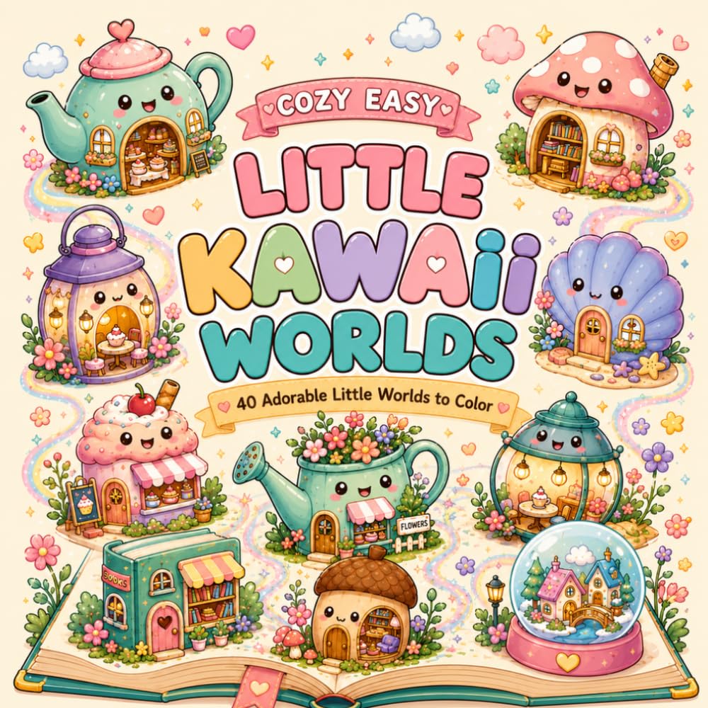 Cozy Easy: Little Kawaii Worlds: 40 Adorable Little Worlds to Color