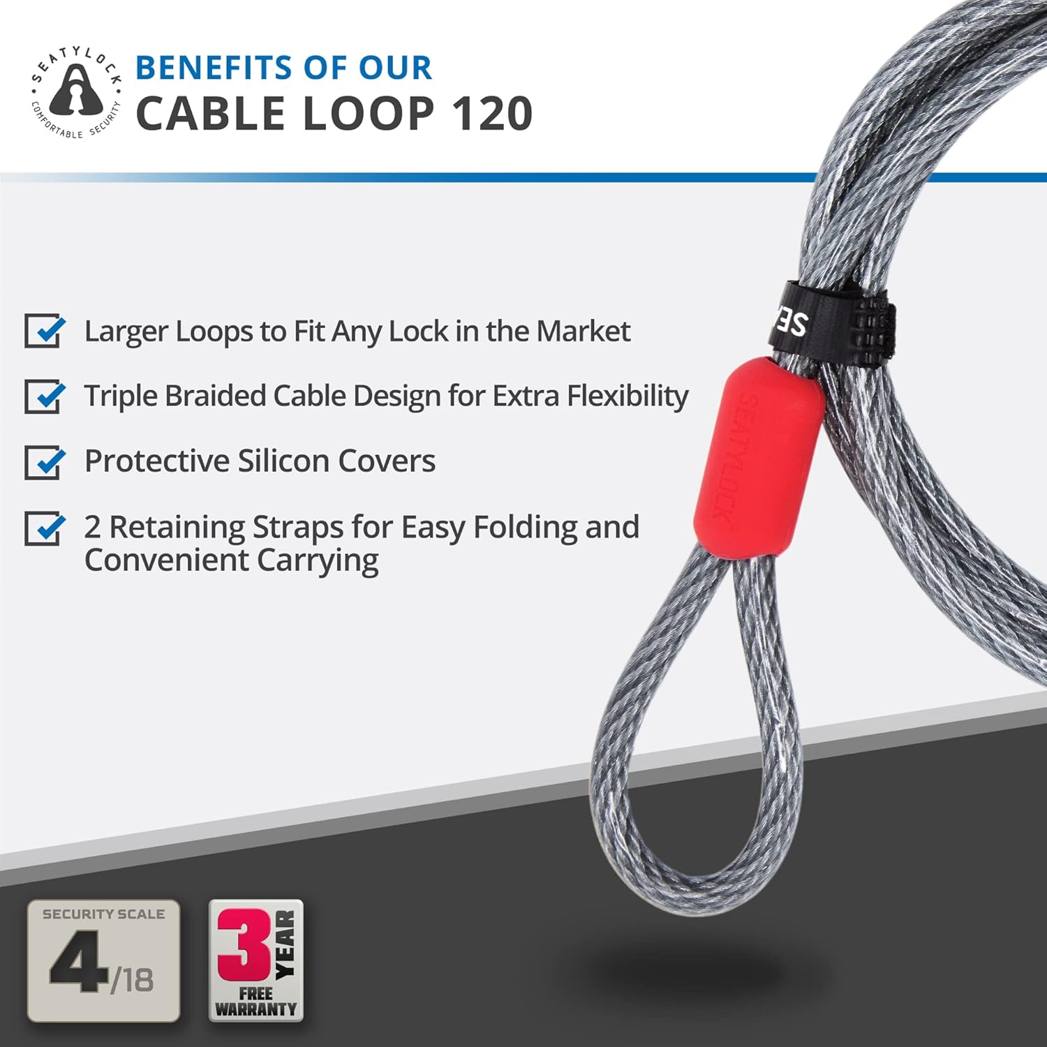 Seatylock Mason Bike U Lock and Locking Cable Kit - Patented Heavy Duty Anti Theft Diamond Secure ULock - Ultra Security Bicycle Safety Tool with Keys for City Electric, Mountain Bikes and Scooters