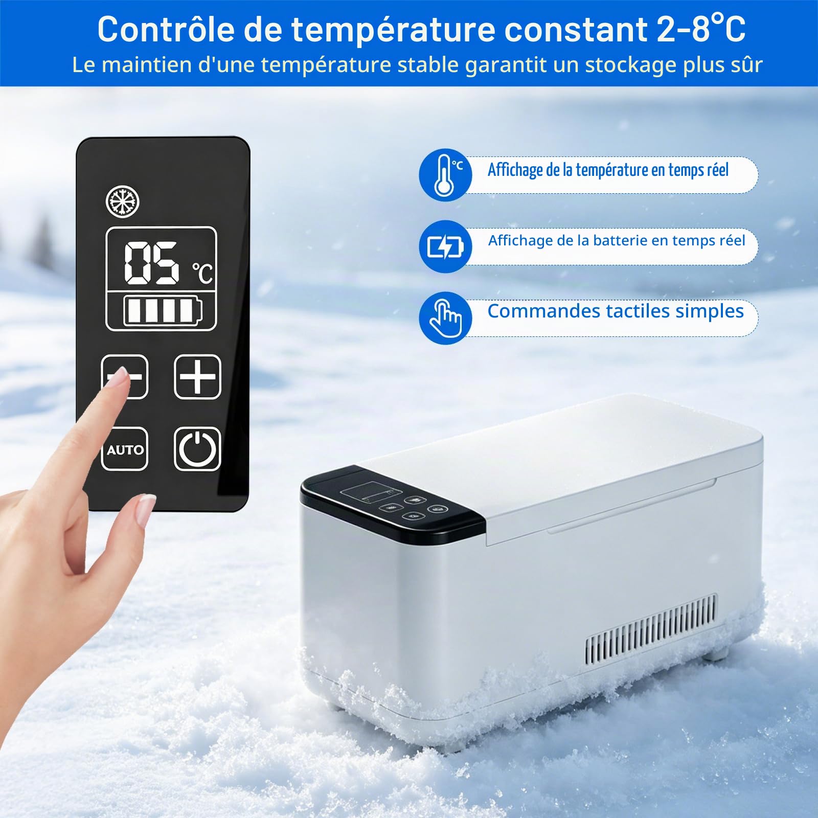Réfrigérateur Portable pour Insuline 0,6 L, Glacière Médicale avec Refroidissement Actif 2–8 °C et Batterie (8 Heures), Mini Frigo pour 20 Flacons ou 18 Stylos, pour Extérieur, Voyages et Maison