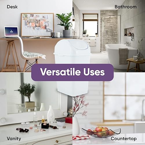 Miniatura 7 de Superio Mini basurero de escritorio con tapa superior giratoria, portátil, de plástico, para encimera, escritorio, tocador de maquillaje, baño,