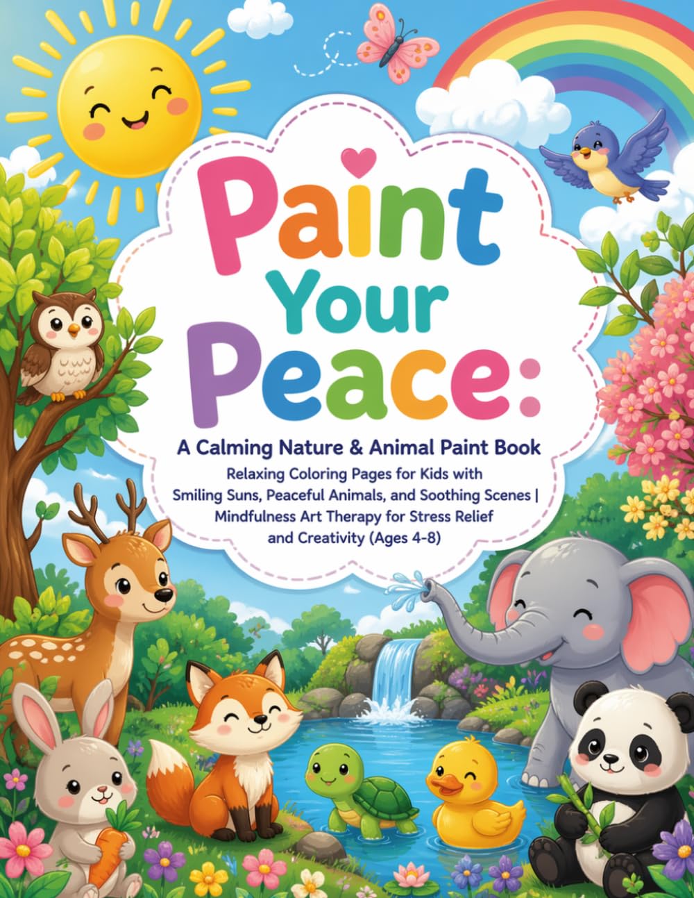 Paint Your Peace: A Calming Nature & Animal Paint Book Subtitle: Relaxing Coloring Pages for Kids with Smiling Suns, Peaceful Animals, and Soothing ... for Stress Relief and Creativity (Ages 4-8)