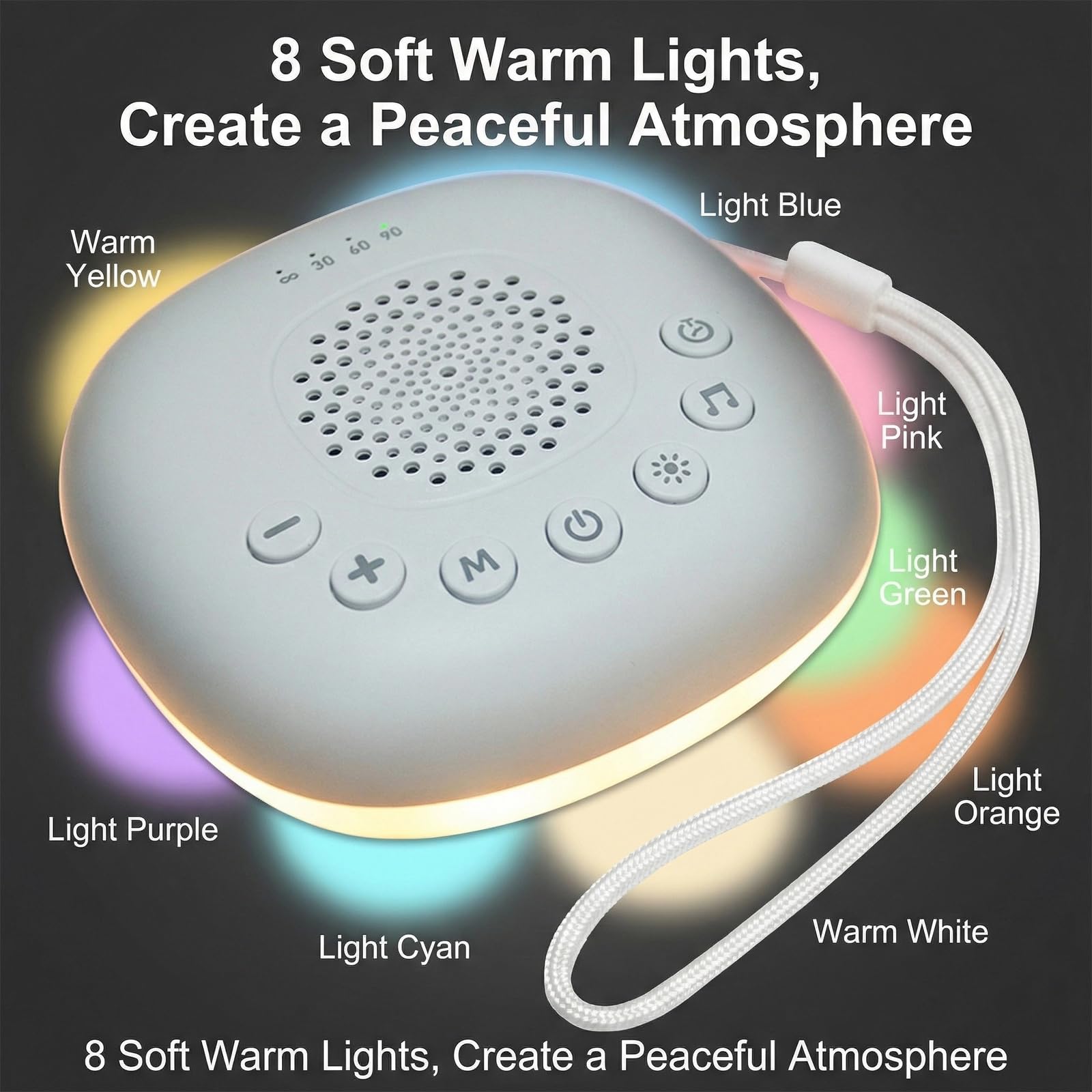 Machine Bruit Blanc Bébé Portable, White Noise Machine Avec Sons De Bruit Blanc Et Musiques D’endormissement, Veilleuse Intégrée, Minuterie, Rechargeable 800 mAh, Aide Au Sommeil Pour Bébés Et Adultes