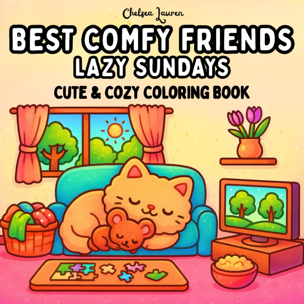 Best Comfy Friends: Lazy Sundays: Cute & Cozy Coloring Book for Adults & Kids Featuring Bold & Easy Designs of Fuzzy Animals for Relaxation and Stress Relief