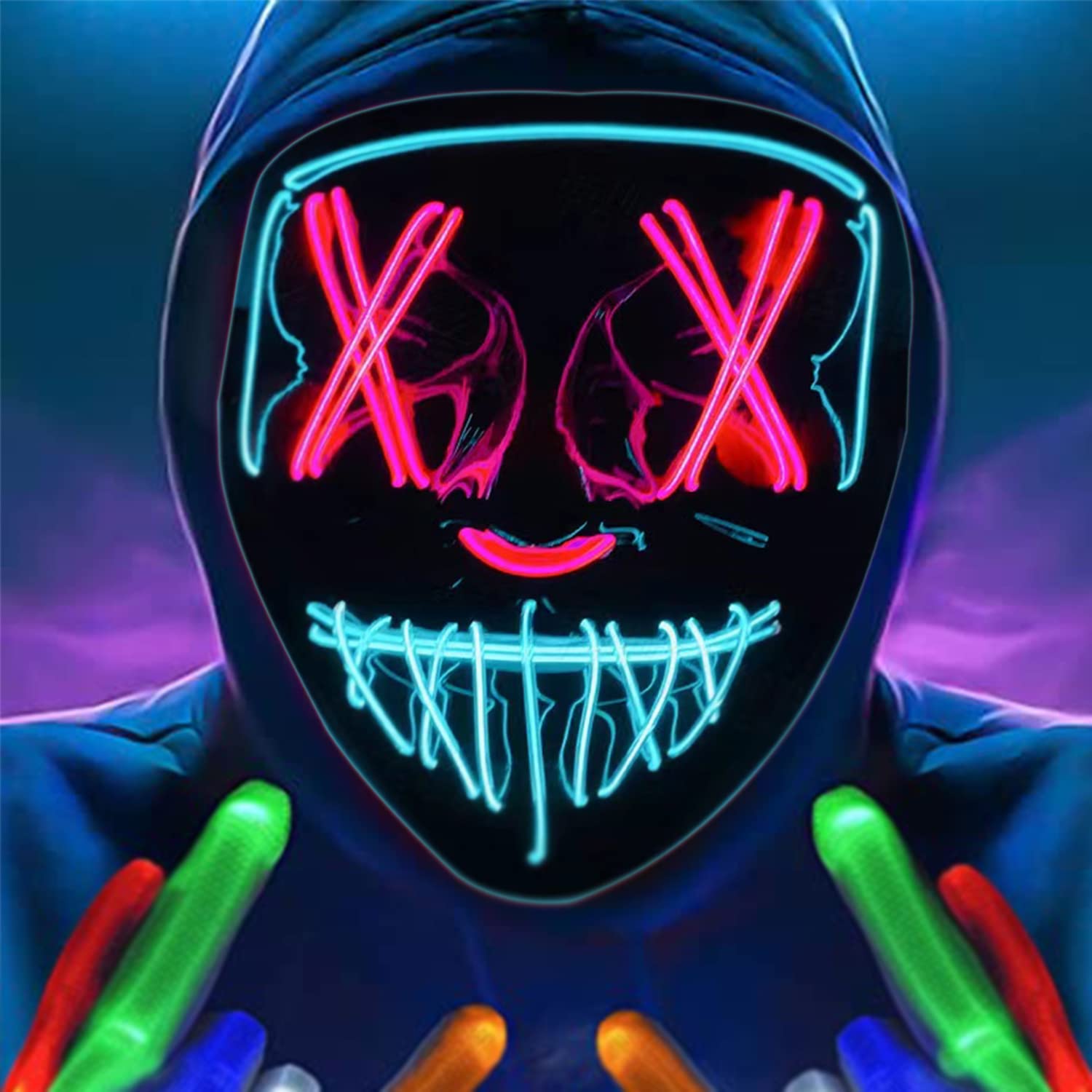 KEKECHAORAN Mascara led Halloween, Mascaras Luces LED Neon Luminosas, Máscaras de Terror, para Navidad,Halloween,Cosplay,Grimace Festival,Fiesta Show,